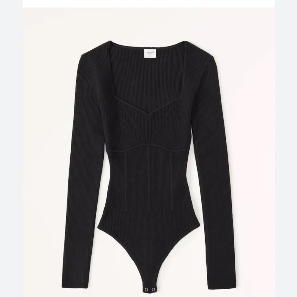 Abercrombie and Fitch Corset Sweetheart Long Sleeve Bodysuit- Black